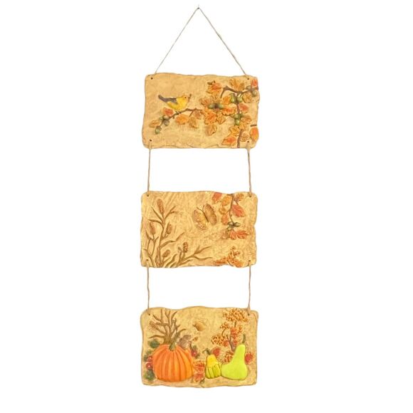 Fall Harvest Wall Hanging Vintage Pumpkins Mouse Butterfly Bird Charming 22"